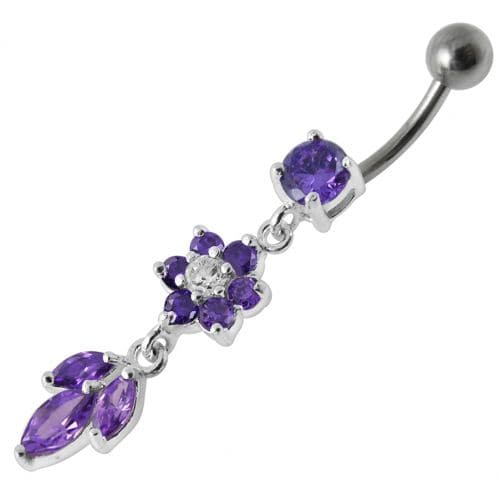 Jeweled Dangling Navel Banana Bar Belly Ring - Monster Piercing