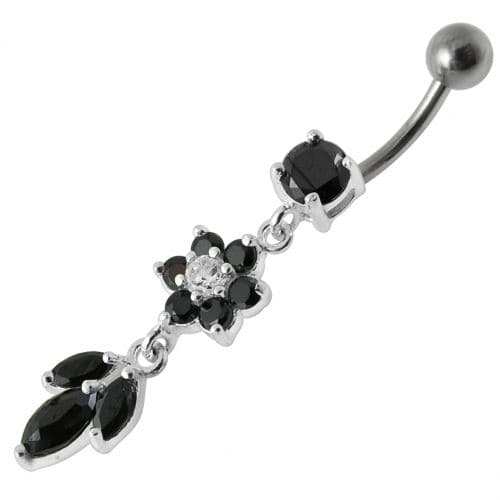 Jeweled Dangling Navel Banana Bar Belly Ring - Monster Piercing