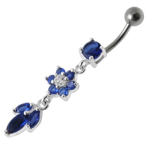 Jeweled Dangling Navel Banana Bar Belly Ring - Monster Piercing