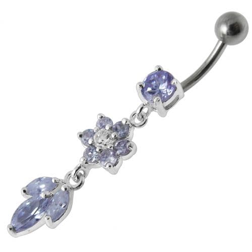 Jeweled Dangling Navel Banana Bar Belly Ring - Monster Piercing