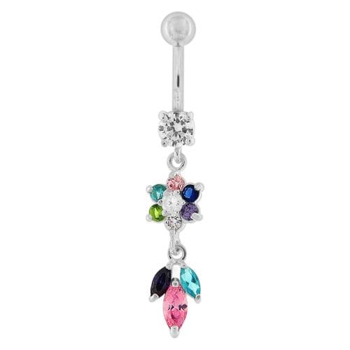 Jeweled Dangling Navel Banana Bar Belly Ring - Monster Piercing