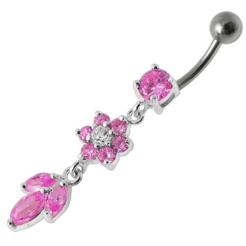 Jeweled Dangling Navel Banana Bar Belly Ring - Monster Piercing