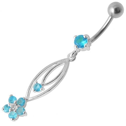 Silver Fancy CZ Jeweled Dangling Belly Body Jewelry Ring - Monster Piercing