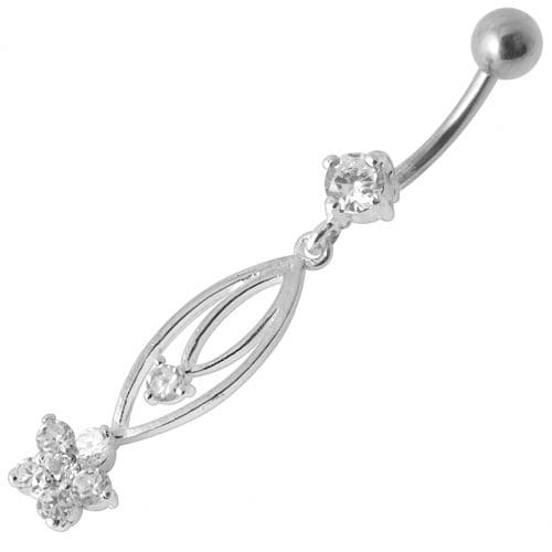 Silver Fancy CZ Jeweled Dangling Belly Body Jewelry Ring - Monster Piercing