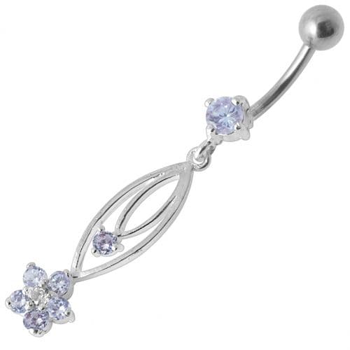 Silver Fancy CZ Jeweled Dangling Belly Body Jewelry Ring - Monster Piercing