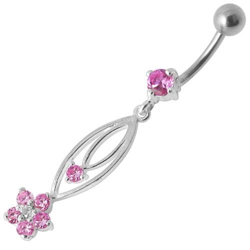 Silver Fancy CZ Jeweled Dangling Belly Body Jewelry Ring - Monster Piercing