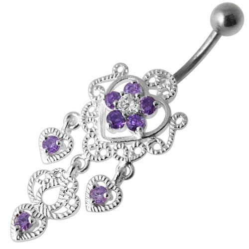 Fancy Jeweled Crown Dangling Body Jewelry Navel Belly Ring - Monster Piercing