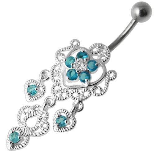 Fancy Jeweled Crown Dangling Body Jewelry Navel Belly Ring - Monster Piercing