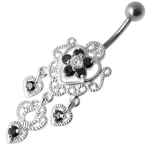 Fancy Jeweled Crown Dangling Body Jewelry Navel Belly Ring - Monster Piercing