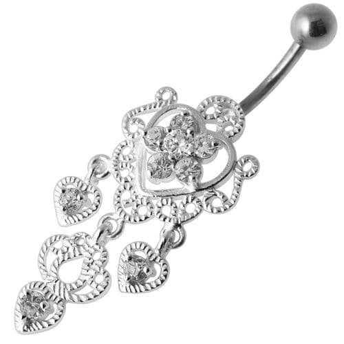 Fancy Jeweled Crown Dangling Body Jewelry Navel Belly Ring - Monster Piercing