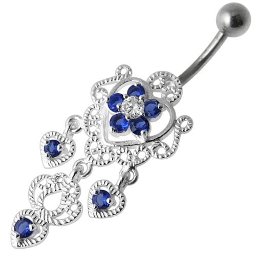 Fancy Jeweled Crown Dangling Body Jewelry Navel Belly Ring - Monster Piercing