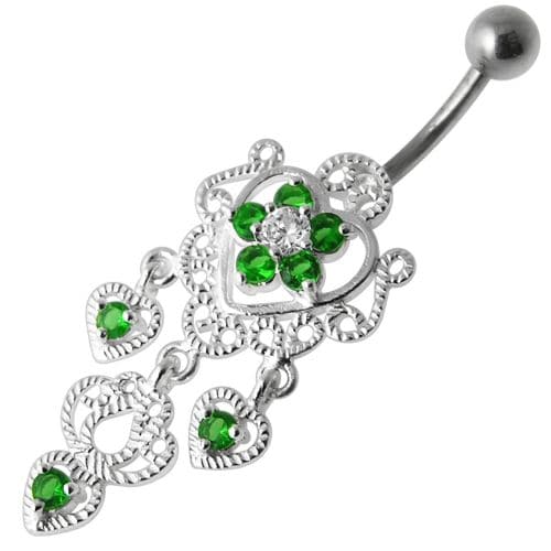 Fancy Jeweled Crown Dangling Body Jewelry Navel Belly Ring - Monster Piercing