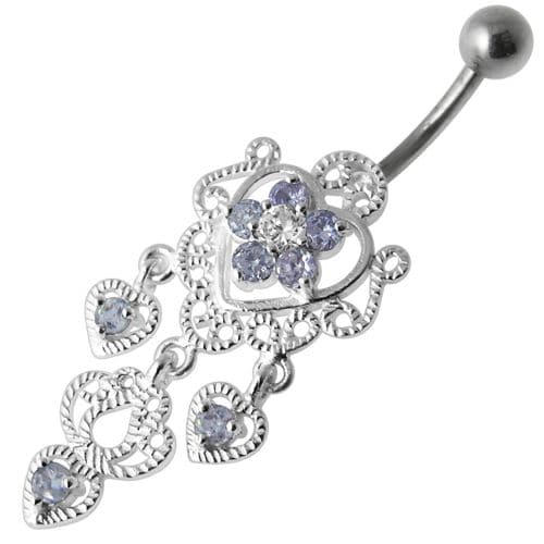 Fancy Jeweled Crown Dangling Body Jewelry Navel Belly Ring - Monster Piercing