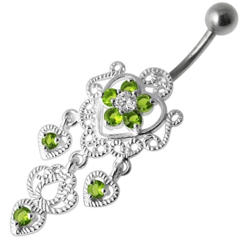 Fancy Jeweled Crown Dangling Body Jewelry Navel Belly Ring - Monster Piercing