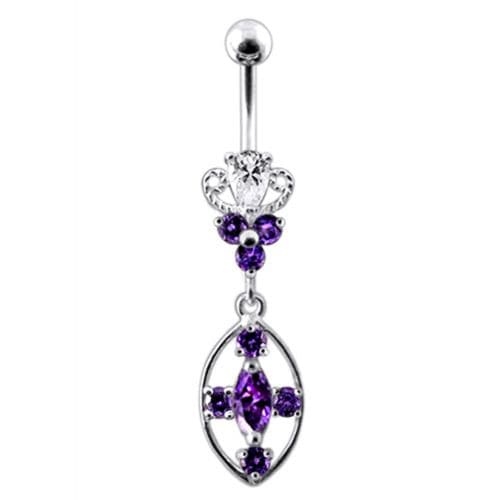 Silver CZ Jeweled Dangling SS Banana Body Jewelry Belly Ring - Monster Piercing