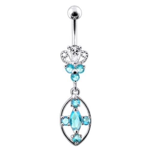 Silver CZ Jeweled Dangling SS Banana Body Jewelry Belly Ring - Monster Piercing