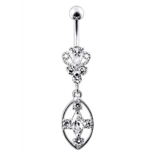 Silver CZ Jeweled Dangling SS Banana Body Jewelry Belly Ring - Monster Piercing