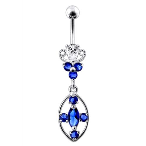 Silver CZ Jeweled Dangling SS Banana Body Jewelry Belly Ring - Monster Piercing