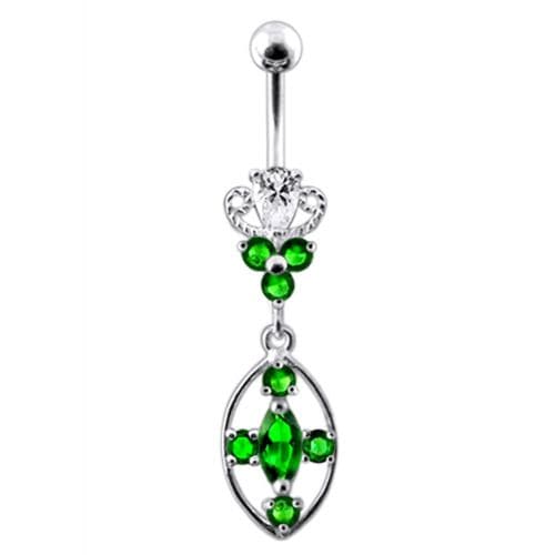 Silver CZ Jeweled Dangling SS Banana Body Jewelry Belly Ring - Monster Piercing