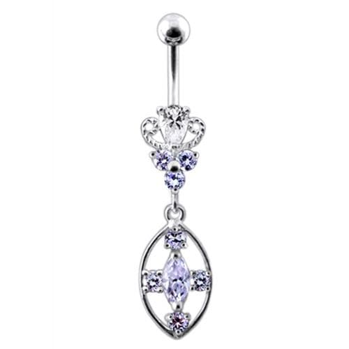 Silver CZ Jeweled Dangling SS Banana Body Jewelry Belly Ring - Monster Piercing