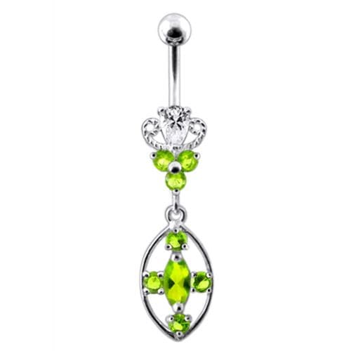 Silver CZ Jeweled Dangling SS Banana Body Jewelry Belly Ring - Monster Piercing