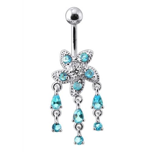 Fancy Silver Jeweled Dangling Belly Button Ring - Monster Piercing