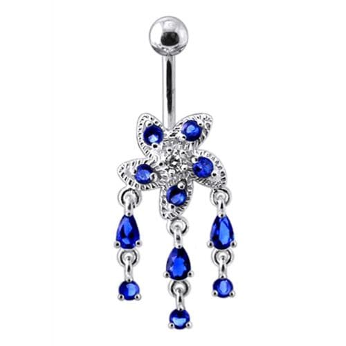 Fancy Silver Jeweled Dangling Belly Button Ring - Monster Piercing