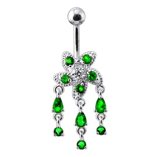 Fancy Silver Jeweled Dangling Belly Button Ring - Monster Piercing