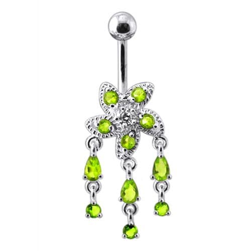 Fancy Silver Jeweled Dangling Belly Button Ring - Monster Piercing