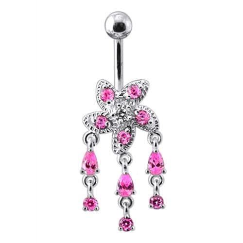 Fancy Silver Jeweled Dangling Belly Button Ring - Monster Piercing