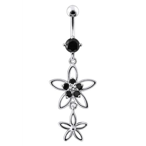 Fancy Silver Multi CZ Jeweled Dangling SS Bar Body Jewlelry Navel Ring - Monster Piercing