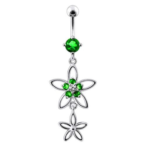 Fancy Silver Multi CZ Jeweled Dangling SS Bar Body Jewlelry Navel Ring - Monster Piercing