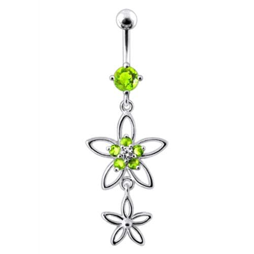 Fancy Silver Multi CZ Jeweled Dangling SS Bar Body Jewlelry Navel Ring - Monster Piercing