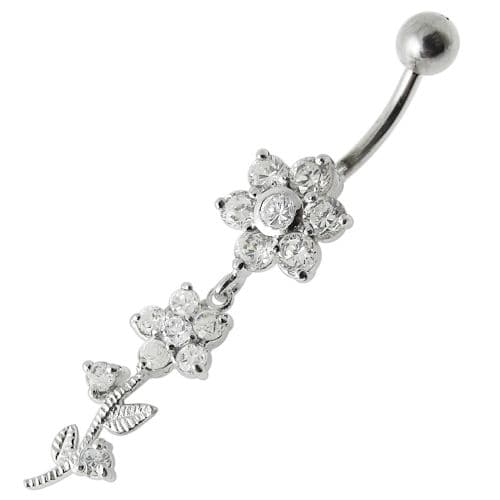 Dangling Flower Navel Belly Ring - Monster Piercing