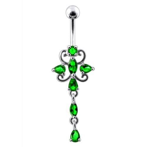 Dangling Jeweled Flower SS Bar Belly Ring - Monster Piercing