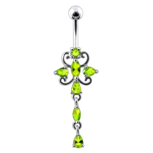 Dangling Jeweled Flower SS Bar Belly Ring - Monster Piercing