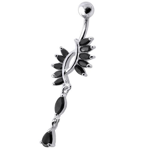 SS Belly Ring with Silver Dangling jeweled crown - Monster Piercing