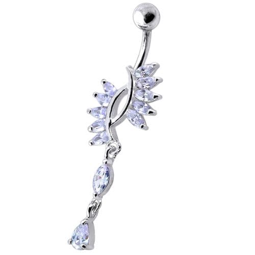 SS Belly Ring with Silver Dangling jeweled crown - Monster Piercing