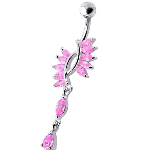 SS Belly Ring with Silver Dangling jeweled crown - Monster Piercing