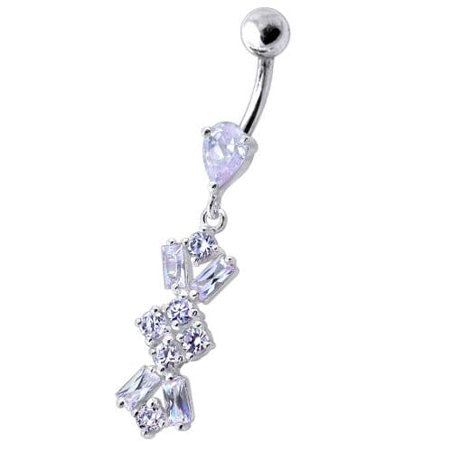 Navel Ring With Dangling Purple Jeweled Flower Body Jewelry - Monster Piercing