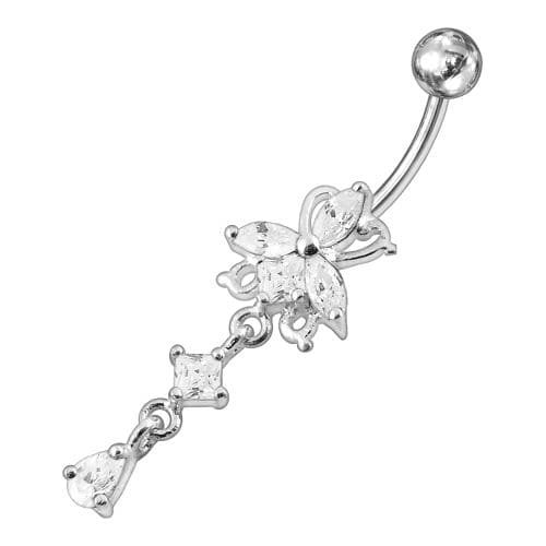 Fancy Flower Dangling Jeweled Navel Ring - Monster Piercing