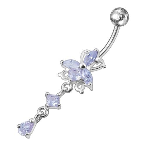 Fancy Flower Dangling Jeweled Navel Ring - Monster Piercing