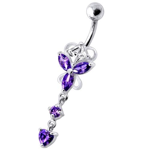 Dangling Jeweled Butterfly Curved Bar Belly Ring - Monster Piercing