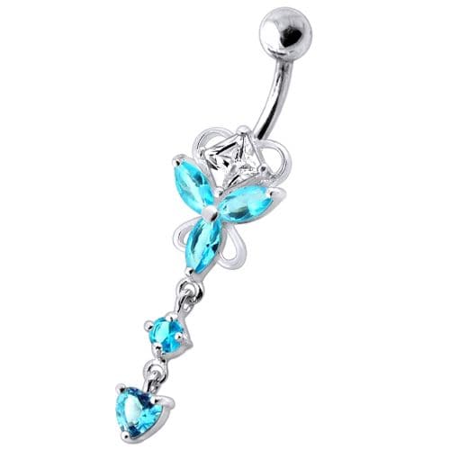 Dangling Jeweled Butterfly Curved Bar Belly Ring - Monster Piercing