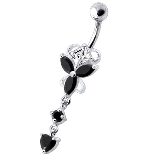 Dangling Jeweled Butterfly Curved Bar Belly Ring - Monster Piercing