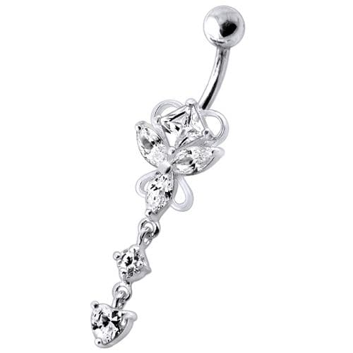 Dangling Jeweled Butterfly Curved Bar Belly Ring - Monster Piercing