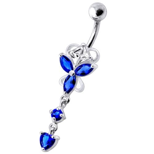 Dangling Jeweled Butterfly Curved Bar Belly Ring - Monster Piercing