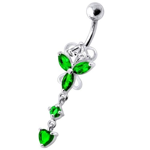 Dangling Jeweled Butterfly Curved Bar Belly Ring - Monster Piercing