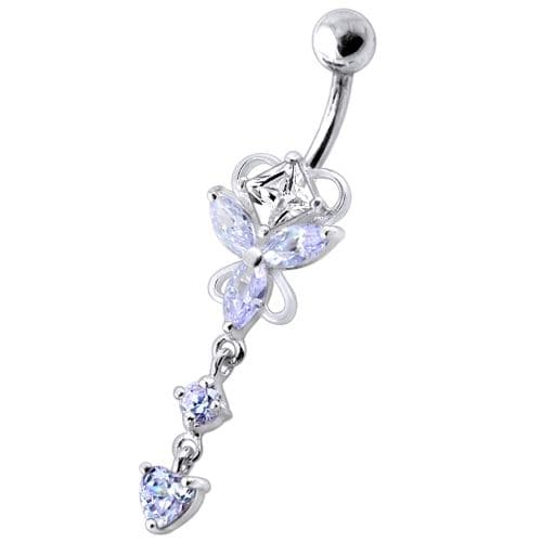 Dangling Jeweled Butterfly Curved Bar Belly Ring - Monster Piercing