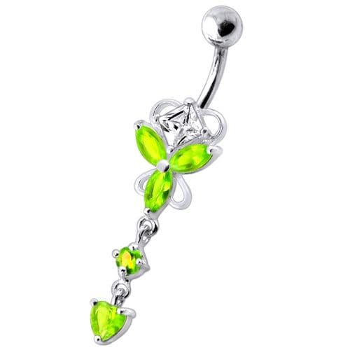 Dangling Jeweled Butterfly Curved Bar Belly Ring - Monster Piercing